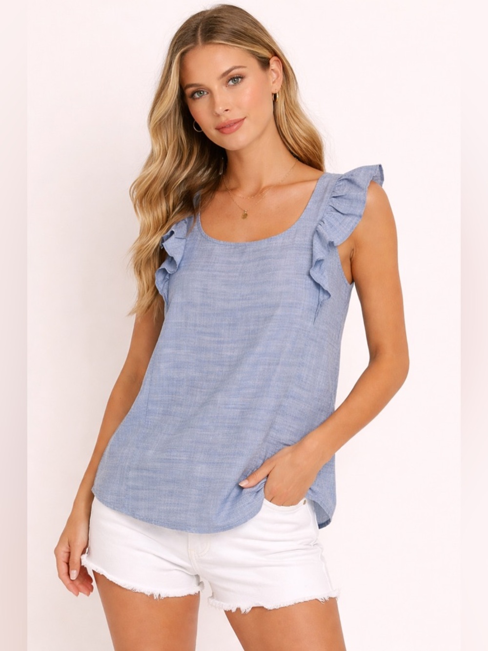 A. Ok Coevolution Striped Ruffle Sleeveless Cotton Top Size Small